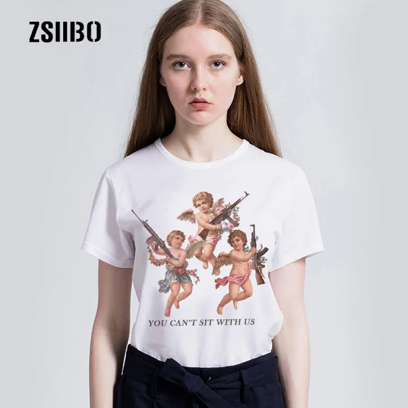 

Summer female short-sleeved letters angel cartoon print casual large size Vintage fashion Harajuku fun new T-shirt