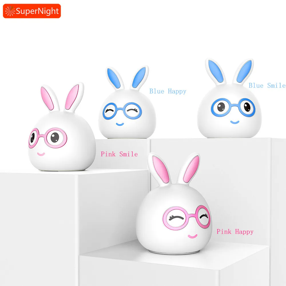 

SuperNight Smart Rabbit LED Night Light Touch Sensor Colorful Silicone Bunny Bedroom Bedside Table Lamp for Children Kids Baby
