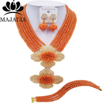 

Majalia Classic Nigerian Wedding African Jewelery Set Coffee Crystal Necklace Bride Jewelry Set Free Shipping 6CL008
