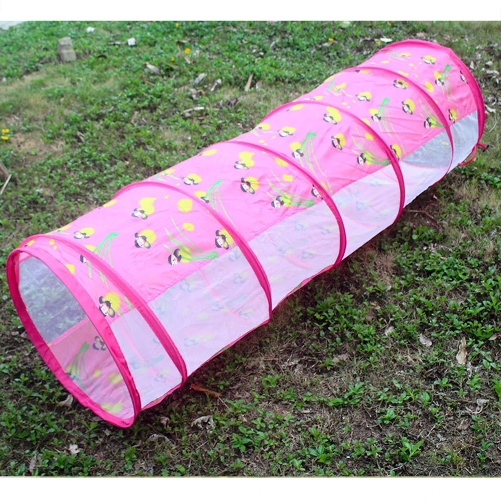1.5m Glowworm Pop Up Tunnel Toy Play Tent Hut Baby Playhouse Developmental Crawling Adventure Tunnel Games Pink