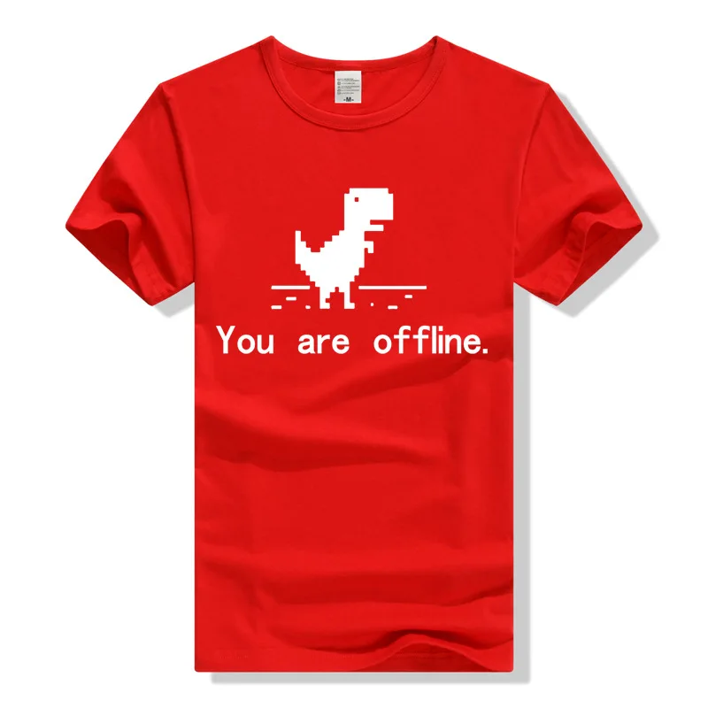 TEEWINING Pixel Динозавр Футболка это толпа Футболка мужская футболка Geek Tee You Are Offline - Цвет: Red