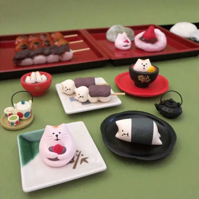 Japon kawaii dessin animé mascotte chanceux calico chat nouvel an wagashi sushi gâteau café plaque meubles bonbons jouet