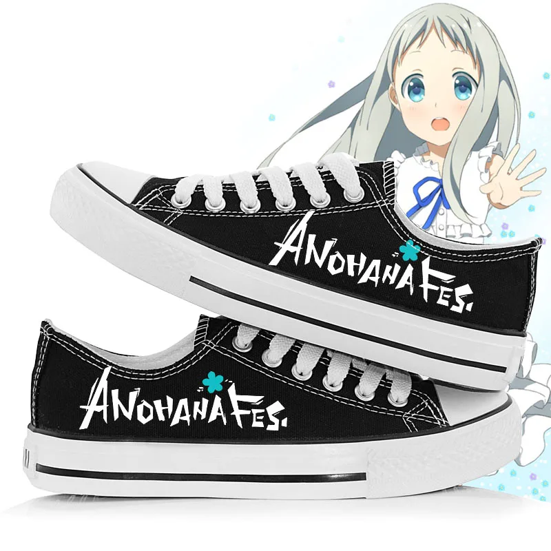 Anime Anohana Fes Canvas Shoes Unisex font b Mens b font Letters Printed Lace Up Cartoon