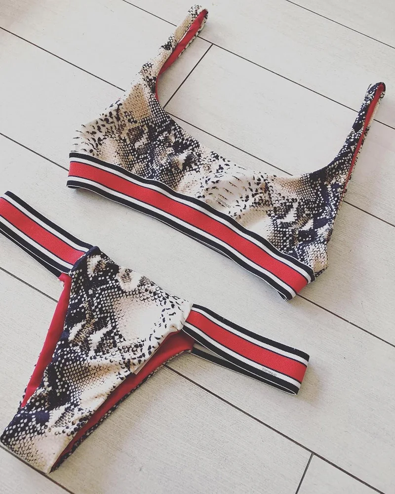 

Swimwear Female Swimsuit Brazilian Biquini Summer Sexy Women Snake Skin Print Bikini 2019 New Arrival Beach Thong Low Waist