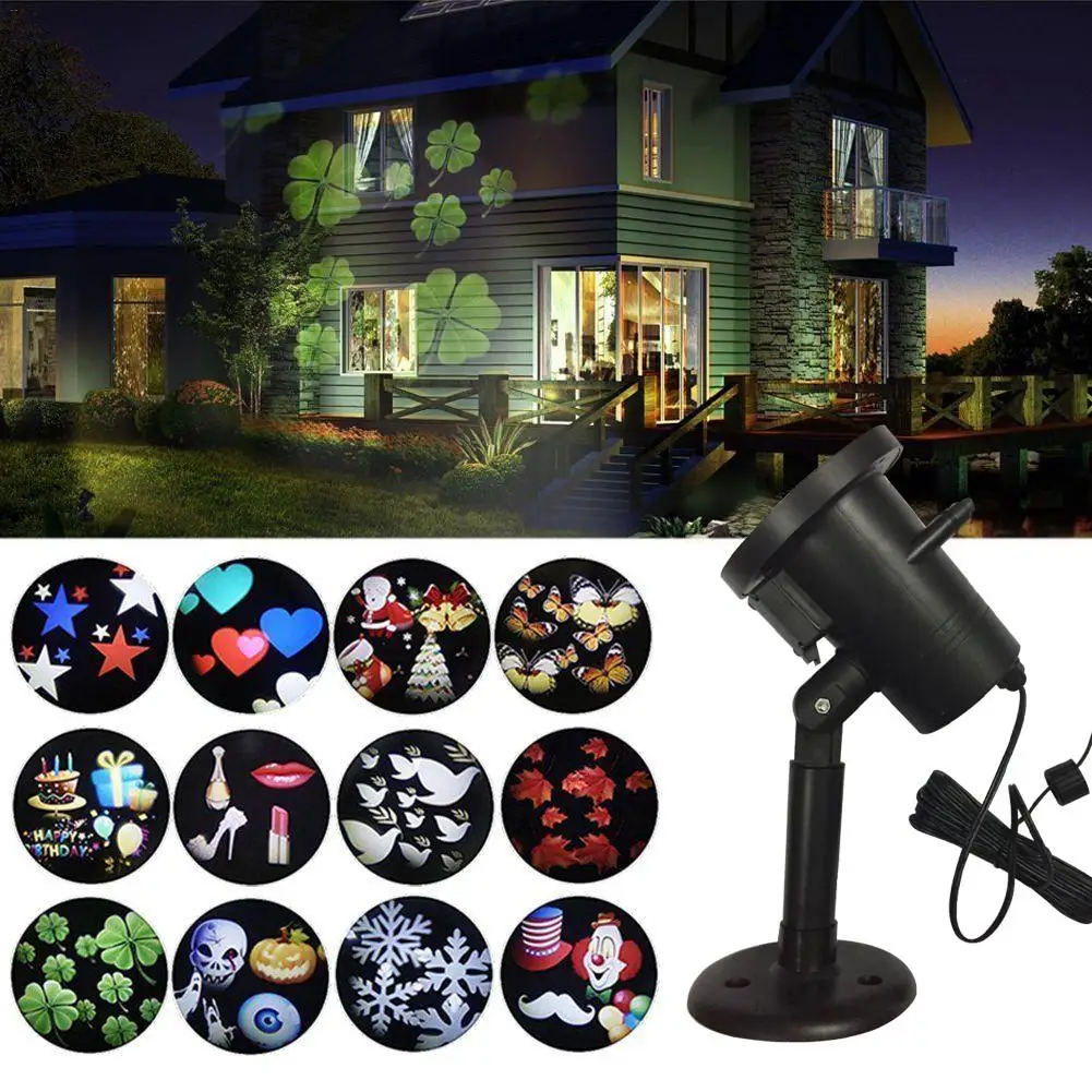 

Christmas Lights Outdoor Waterproof LED Laser Snowflake Projector 12 Film Cards Dj Disco Light New Year's Decor For Home Garden