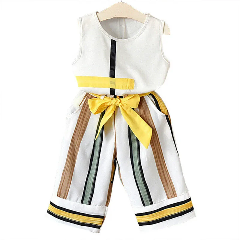 

Toddler Kids Girls Summer Clothes Set Casual Baby Girl Summer Sleeveless Top Vest T-shirt Striped Long Pants 2Pcs Casual Outfits