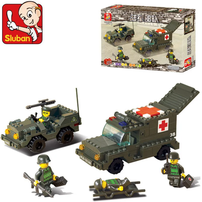 

Sluban 229Pcs Military Army Ambulance Building Blocks set Action & Toy Figures Enlighten 3D Construction Toys For Children