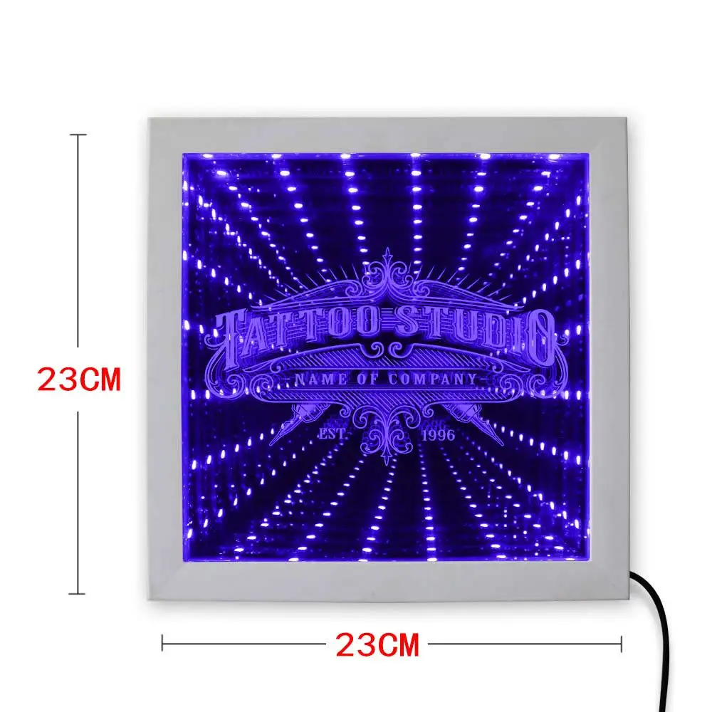 Татуировка студия пользовательское имя светодиодный Бесконечность зеркальная рамка персонализированные тату магазин-салон бизнес стены искусства Mesmerizing освещенное зеркало