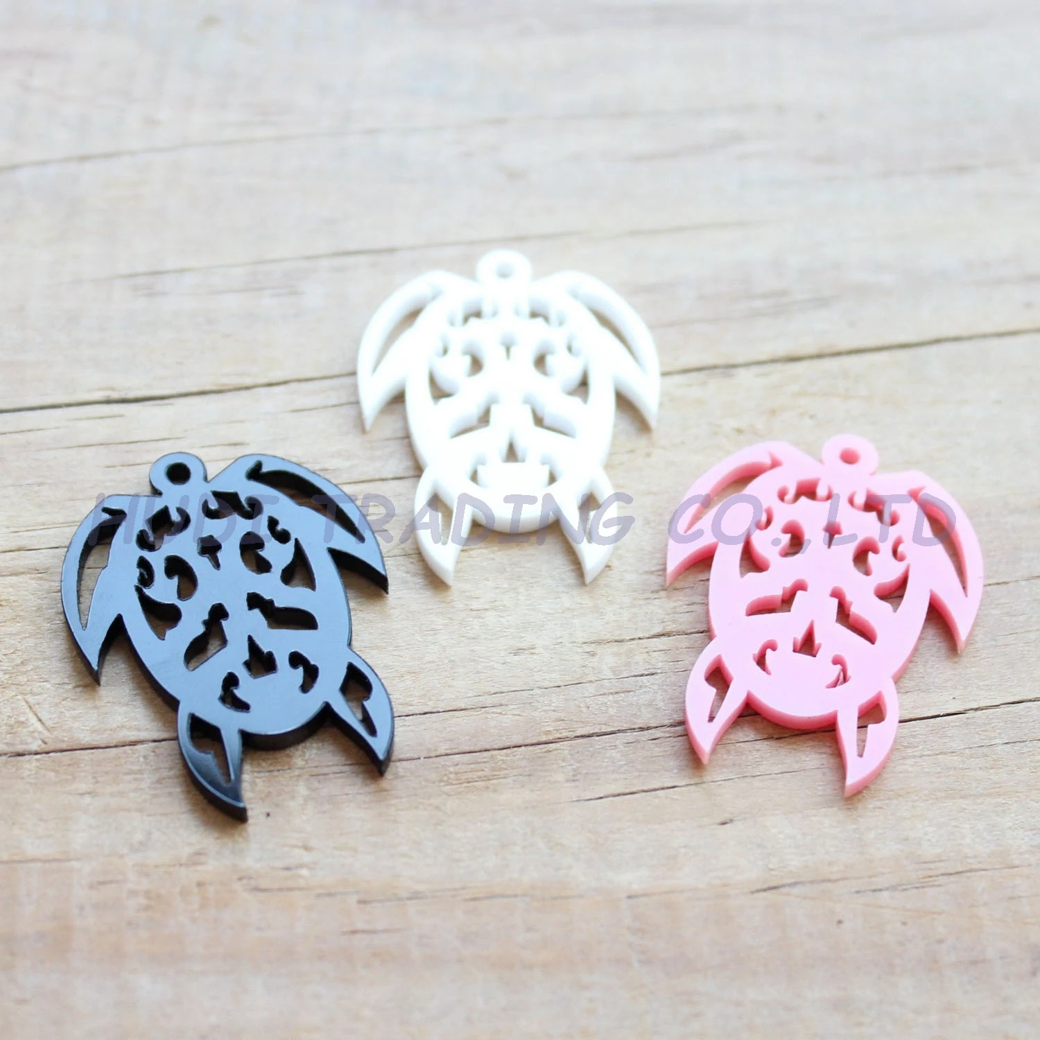 

(6pcs each) 35mm Acrylic Turtle Ornaments Earrings Accessories Pink, Black, White Laser Cutout 1.4" -AC1403D
