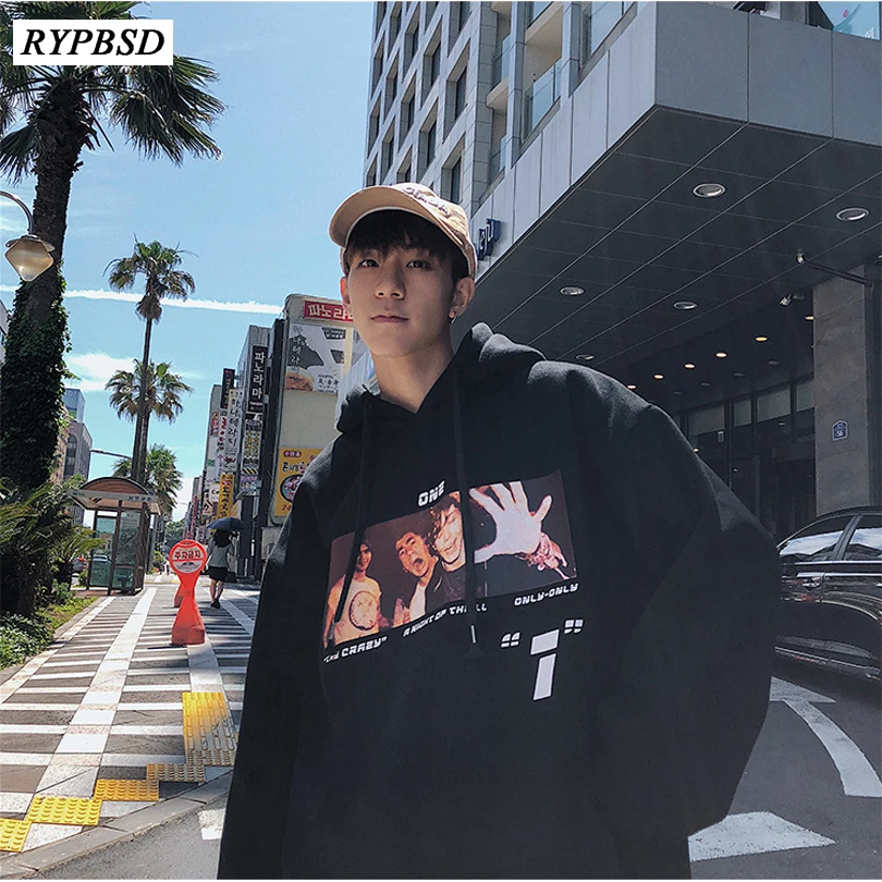 

2019 New Print Hooded Oversize Hoodies Mens Japanese Streetwear Autumn Black Hip Hop Sweatshirts Male Fashion Hoodie Pullover