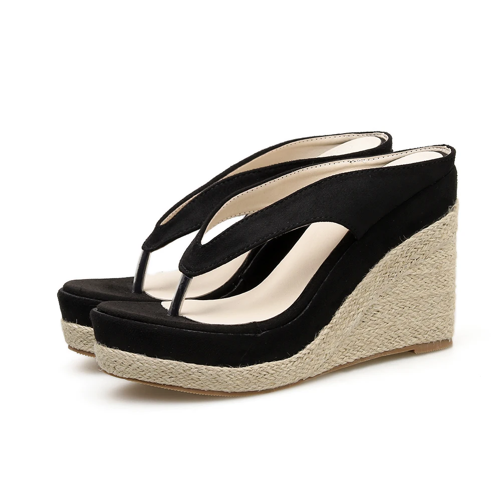 

Beach Sandals Women Summer Fashion Seaside Wear Straw-knitted 11cm High Heel Wedges Sandal With 4cm Platform