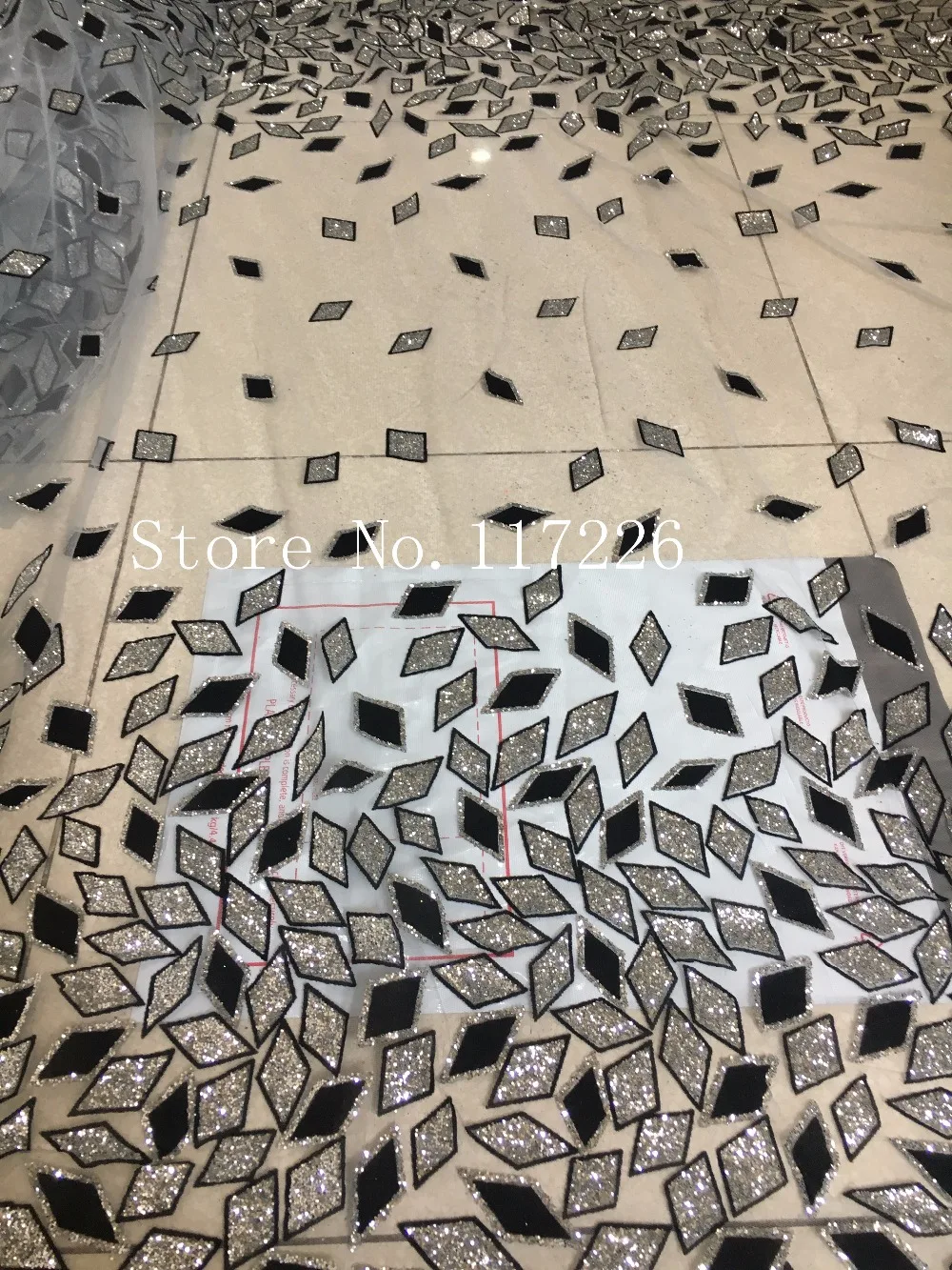 

newest JRB-118114 Nigerian French net lace fabric with glued glitter sequins embroidered Net Lace Fabric