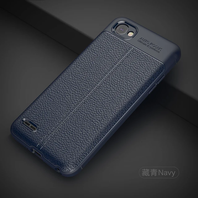 for LG Q6 Phone Cover Litchi Grain Soft TPU Leather Case Ultra Thin Slim Silicone Bumper Protective Cover Navy 