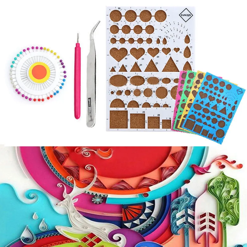

New DIY Paper Quilling Tools Template Mould Board + Tweezer +Pins + Slotted Tool Kit For Paper Craft Tools