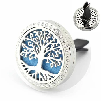 

30mm Stainless Steel Tree of Life Car Air Freshener Aromatherapy Essential Oil Diffuser Pendant Locket with Vent Clip