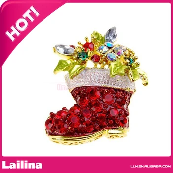 

Free Shipping Christmas Gift Lovely Sparkling Christmas Boot Brooch