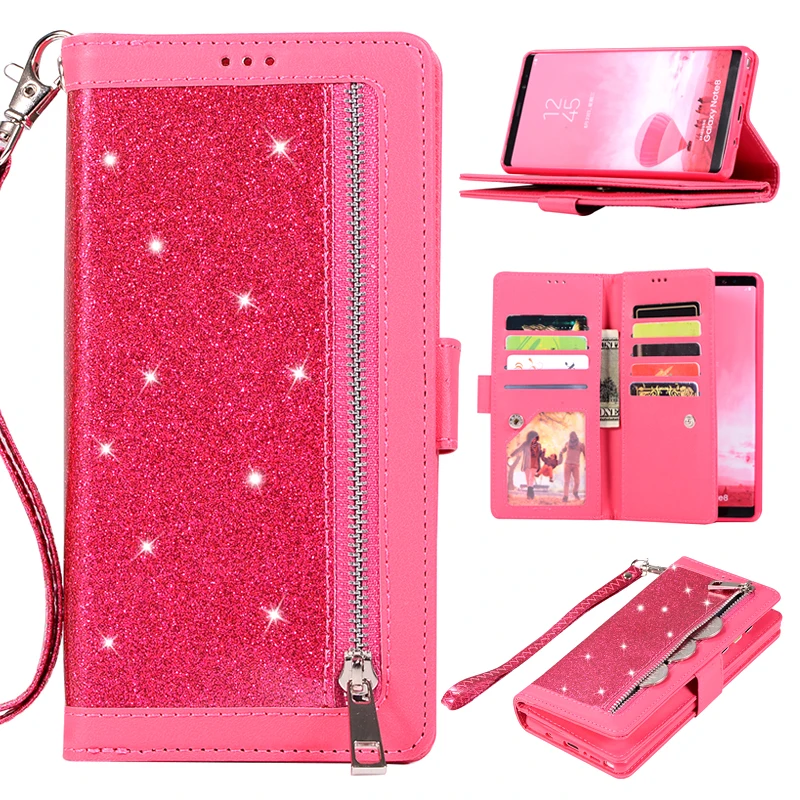 

For Samsung Note10 Bling Card Pocket Leather Wallet Zipper Case For Galaxy J320 J520 J720 J730 J4 J6 A5 A6 A7 A8 Plus 2017 2018