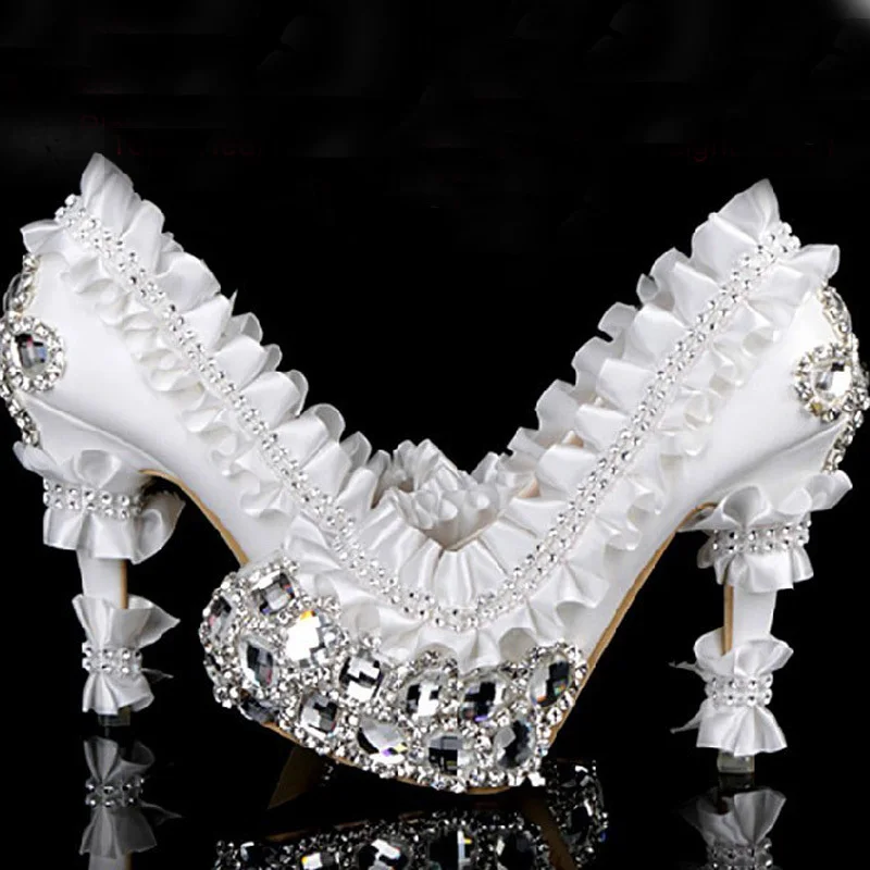 Gorgeous wedding dress shoes bridal shoes fashion formal dress shoes high heel crystal pumps for wedding outfit Party Prom Shoes