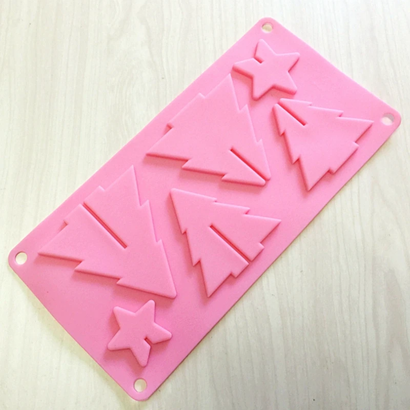 

Hot sale(1pc/lot) Xmas Silicone Chocolate Mold 4 Christmas Tree + 2 Star Fondant Candy Biscuit Mold Kitchen