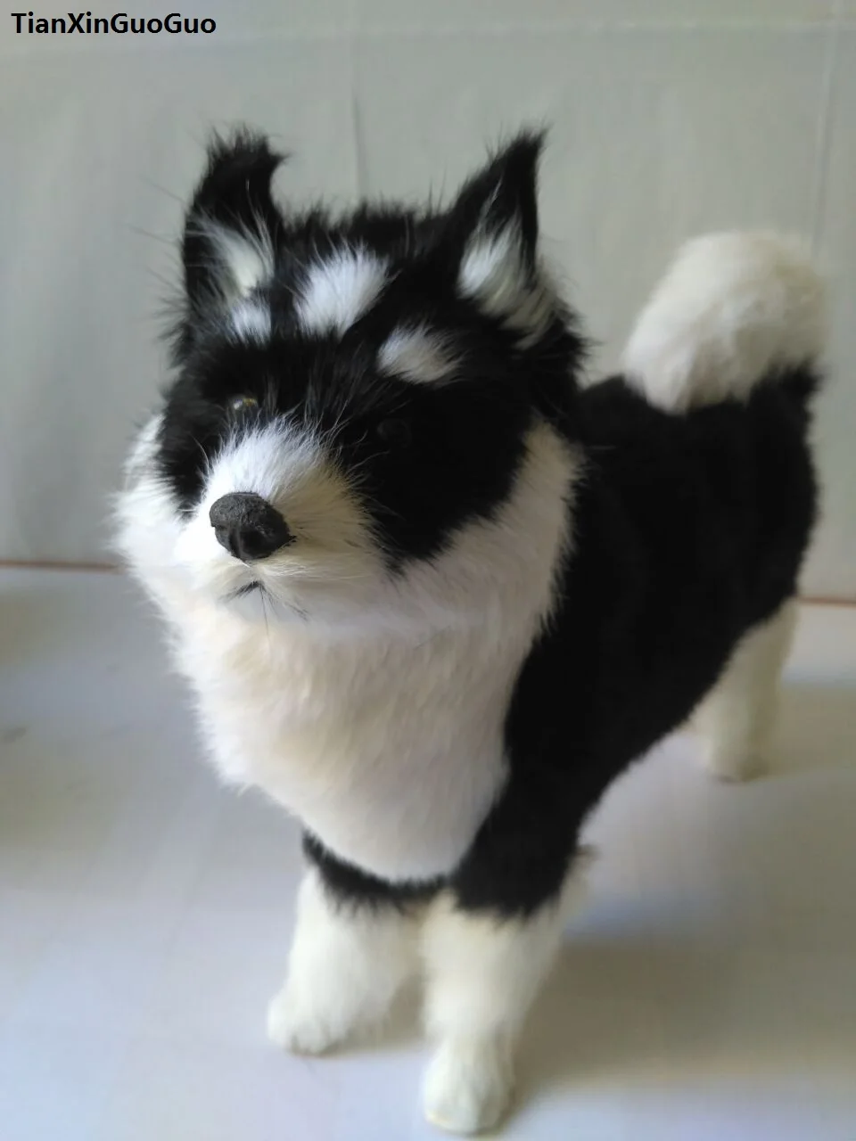 large 30x8x25cm simulation dog husky hard model plastic&furs black husky prop,home decoration toy gift s1843