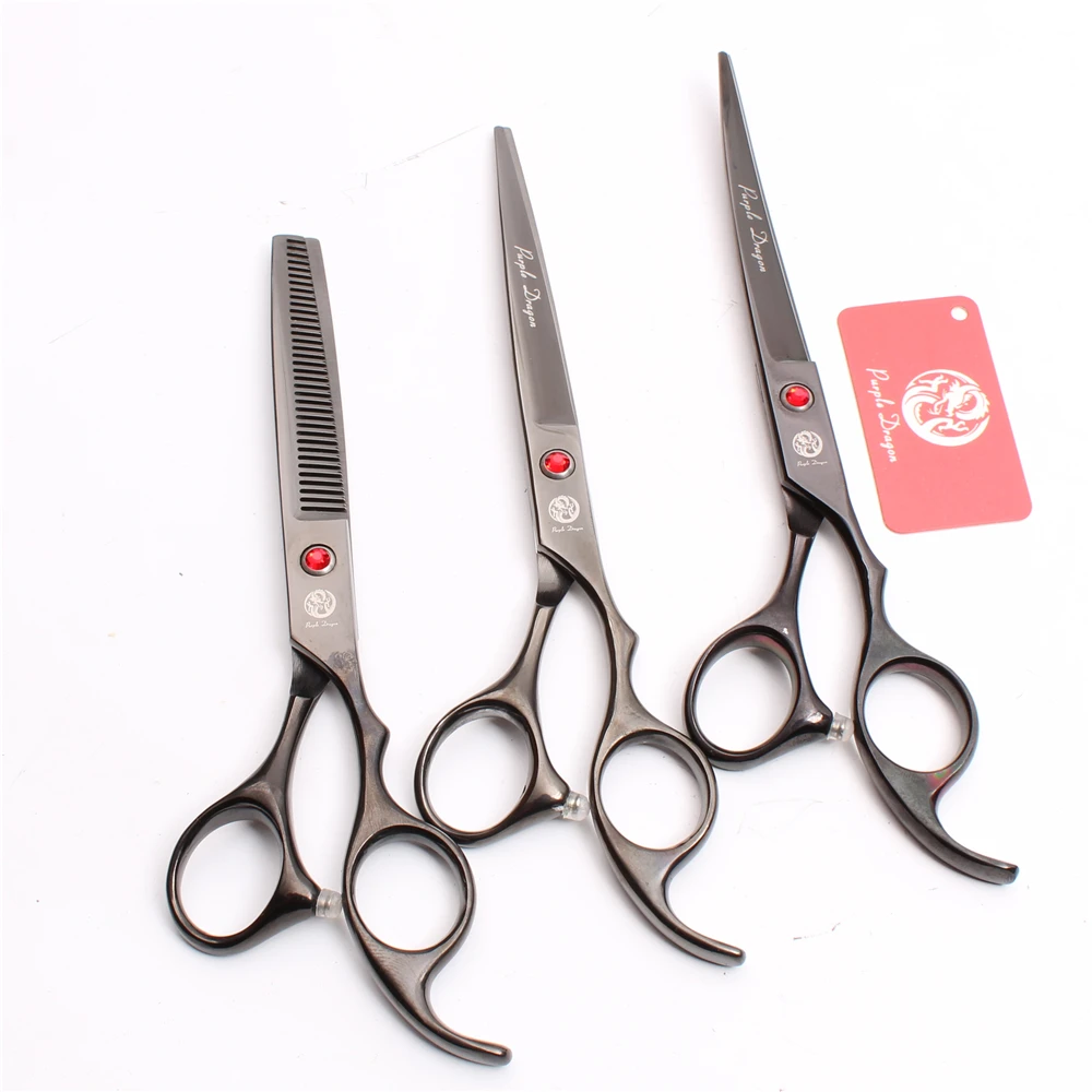 

Z3003 3Pcs Set 7'' Black Japan Steel Cutting Shears + Thinning Scissors + UP Curving Shears Professional Pets Hair Scissors Suit
