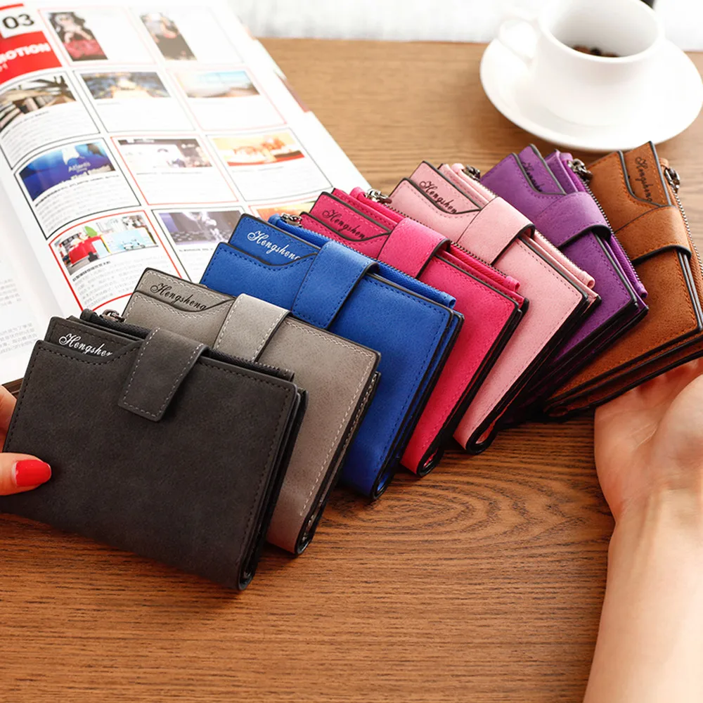 

New Short Standard Wallet For Girls Students Women Wallet Fashion Solid Color Hasp Multi Card Position Purses Zipper Money Bag