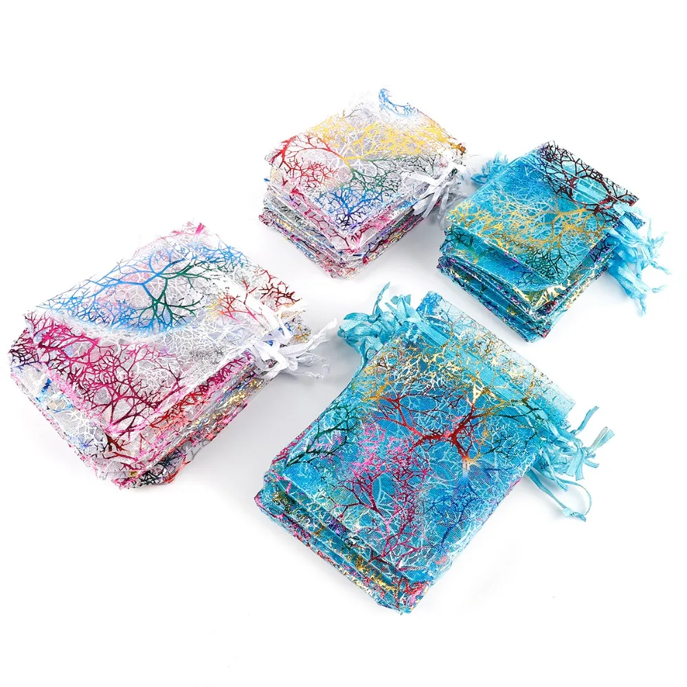10/50 шт. 7x9 9x12 10x15 13x18 см мешки из органзы на шнурке Белые и красочные для упаковки