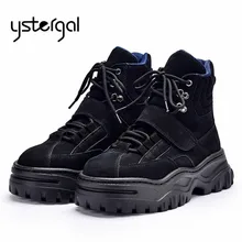 Ystergal/черные замшевые женские ботильоны; женские кроссовки на плоской подошве; обувь на толстой резиновой платформе; сапоги для верховой езды; женская обувь на плоской резиновой подошве