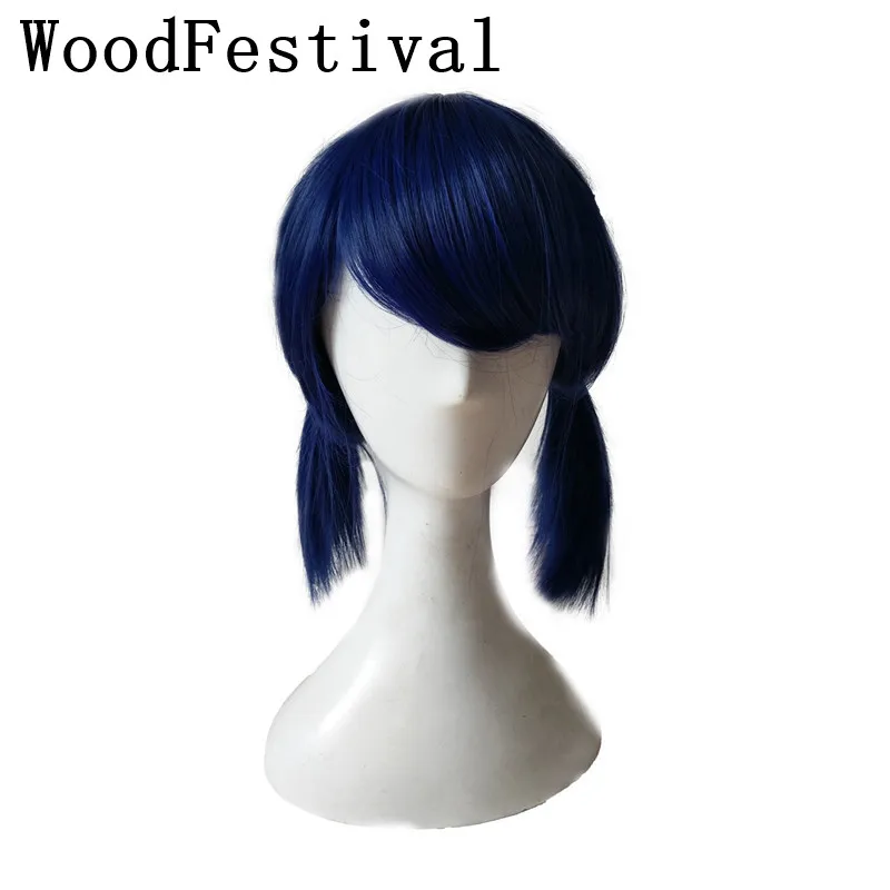 

WoodFestival Straight Blue Short Wig Cosplay Wig Heat Resistant Short Wigs For Women Synthetic Wigs