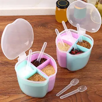 

4Grids Plastic Spice Lid Storage Organizer Sugar Pepper Layers Box Kitchen Seasoning Boxes Bottles Home Organization Accessories