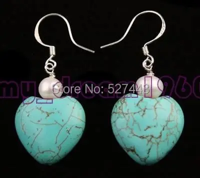 

Wholesale free shipping >>PAIR TURQUOISE &CULTURED PEARL DANGLE EARRINGS