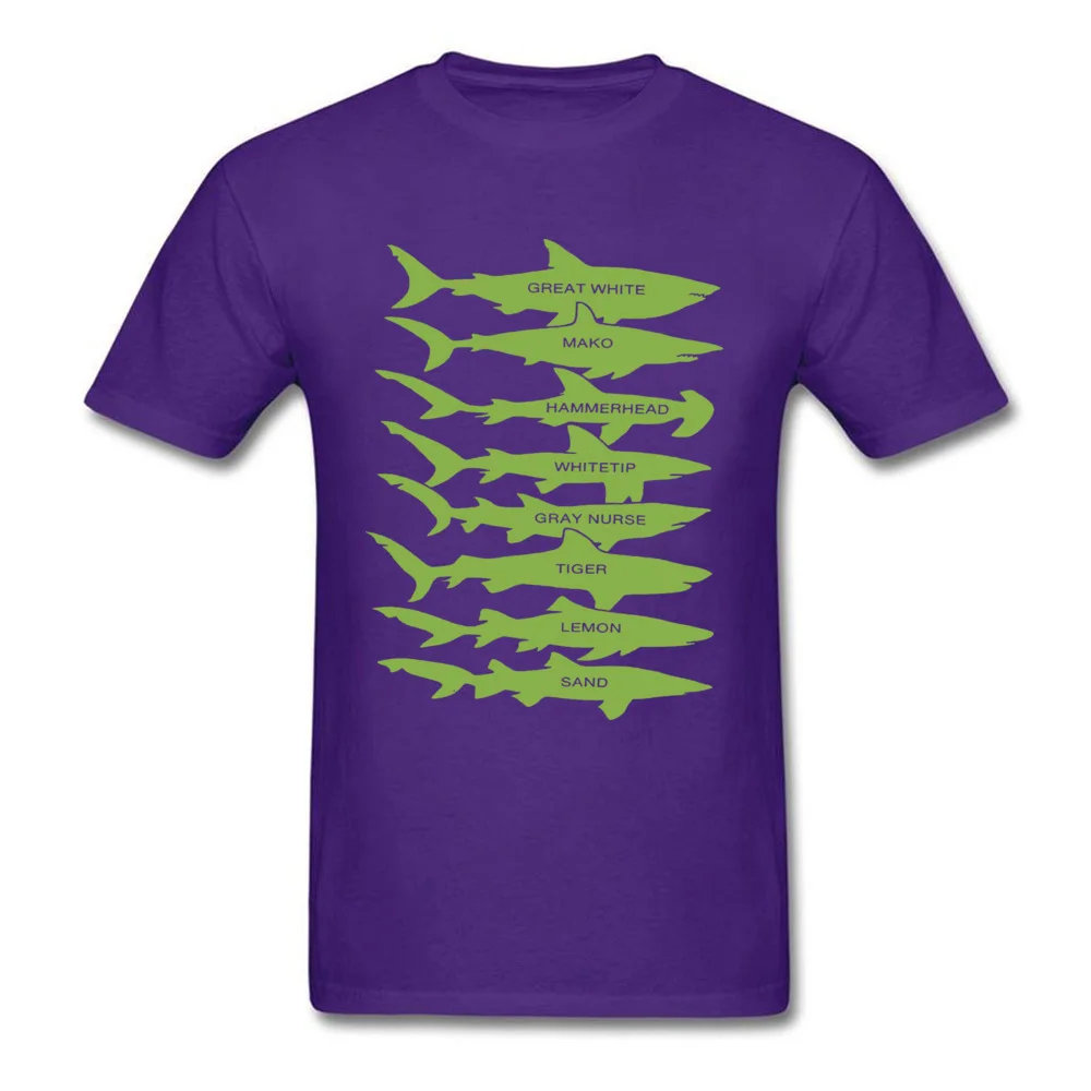 Shark Types Men Company Casual Tops T Shirt Round Collar Autumn 100% Cotton T-Shirt Group Short Sleeve T-shirts Shark Types purple