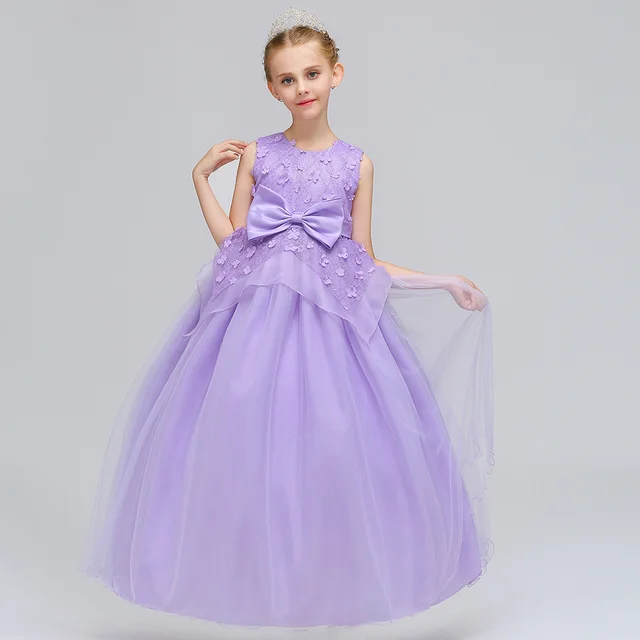 Purple Lace Princess Dresses Kids Prom Gown Evening Dresss Wedding