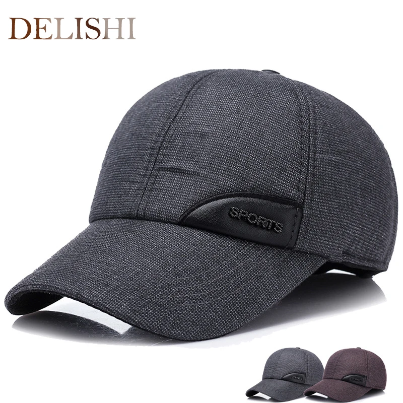 

2017 Warm Winter spring Ear Flaps For Men Hat Thickened Baseball Cap With Ears Men'S Cotton sports logo Hat Snapback Hats
