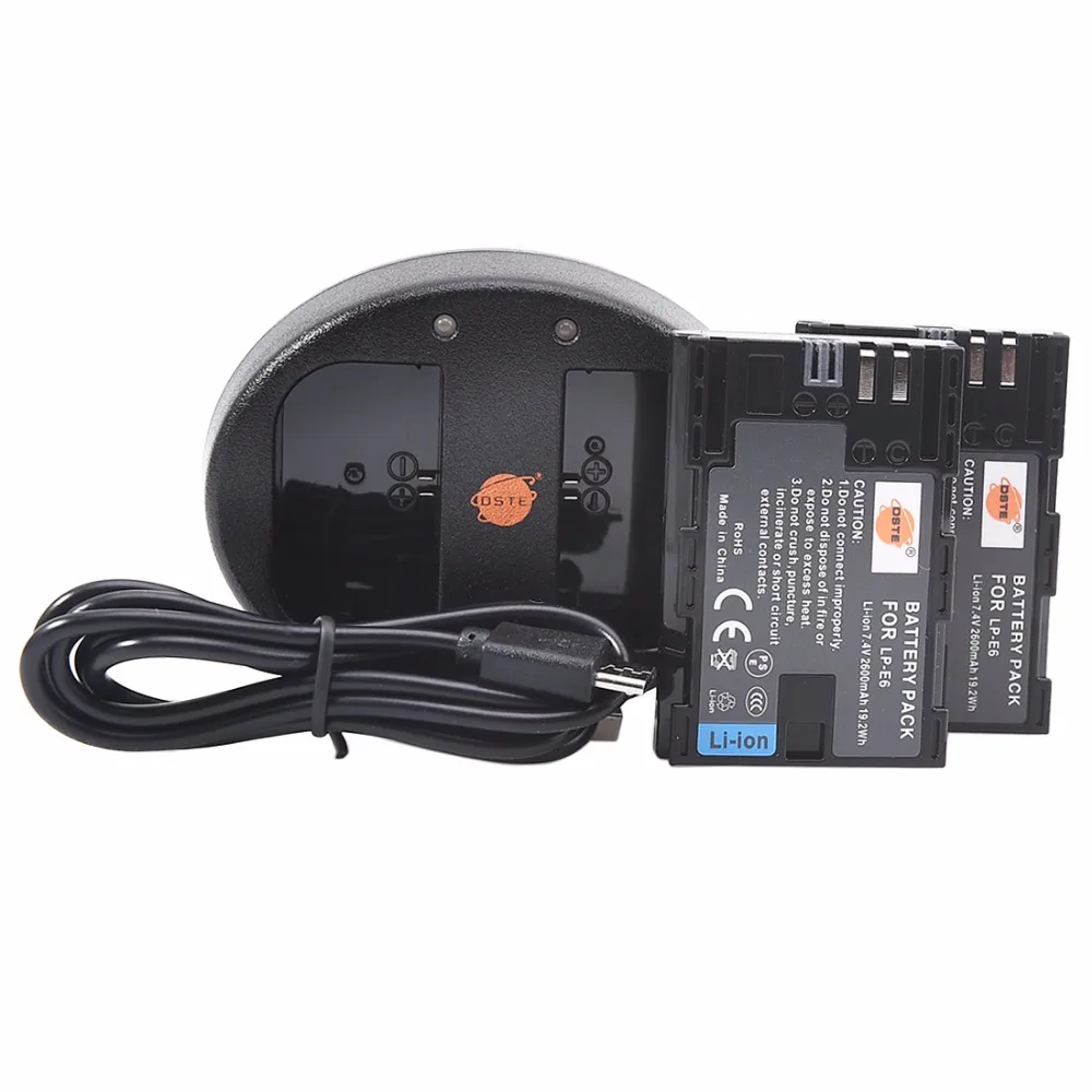 Billige DSTE 2PCS LP E6 LP E6N lp e6n Batterie mit Dual USB Ladegerät für Canon EOS 5DSR, 5D Mark II, 5D Mark III, 6D, 7D, 60D, 60Da, 90D Kamera