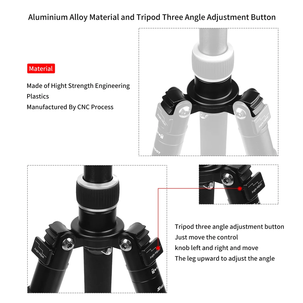  SHOOT Professional Foldable Aluminum Camera Tripod for Canon 1300D Nikon D3400 Sony A6000 DSLR Came