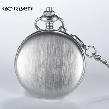 

Silver GORBEN Watch Luxury Smooth Pocket Watch Roman Numerals Dial Polish Men Women Quartz Pocket Watches Fob Chain Necklace