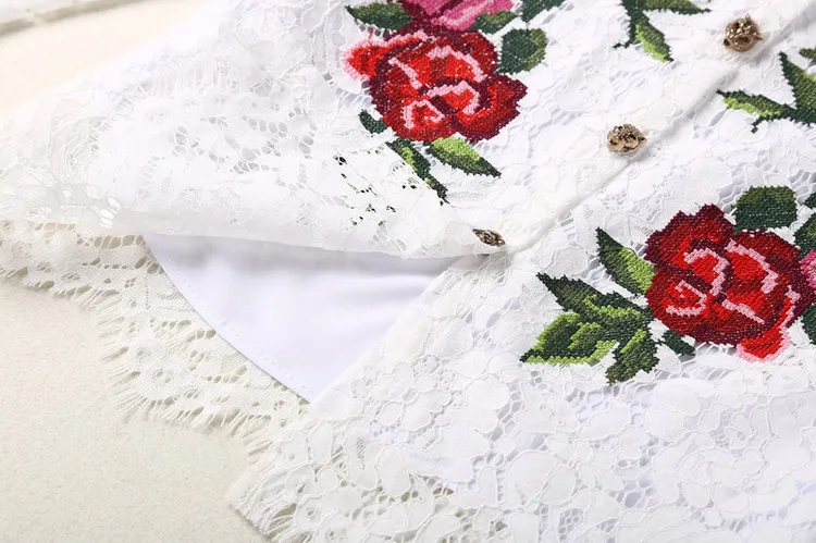 Узорчатые Топы женские весенние блузки с длинными рукавами вышивка с белыми цветами кружевные блузки blusas feminina