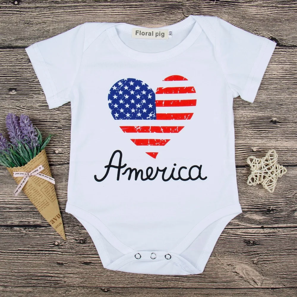 2018 American Flag Baby Clothes White Baby Romper Star Stripe Flag