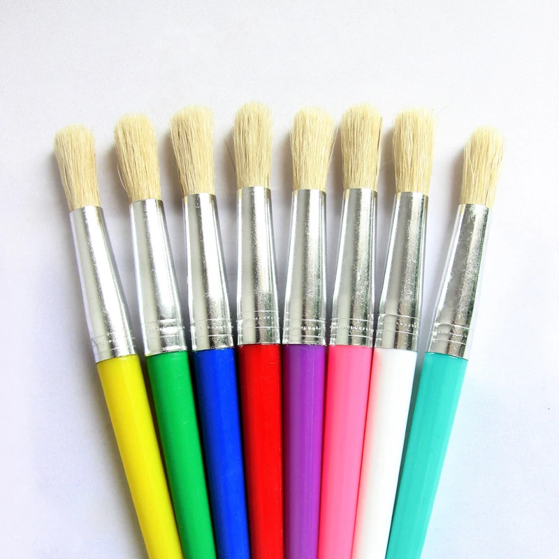 4Pcs Bristle Hair Candy Color Plastic Handle Paint Brush Set For Kids Playing Drawing Tool Oil Painting Art Supplies Mixed | Дом и сад