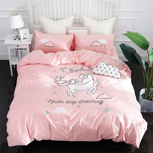 Cheap Cartoon style 4pcs Twin Queen King Size bedding set cotton unicorn Applique Embroidery duvet cover flat sheet pillowcase Cheap Cartoon style 4pcs Twin Queen King Size bedding set cotton unicorn Applique Embroidery duvet cover flat sheet pillowcase