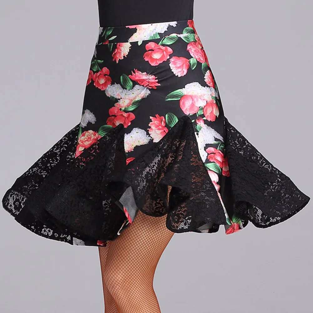 2017 Women Adult Lady Latin Dance Skirt Bandage Lace Ice Silk Patern