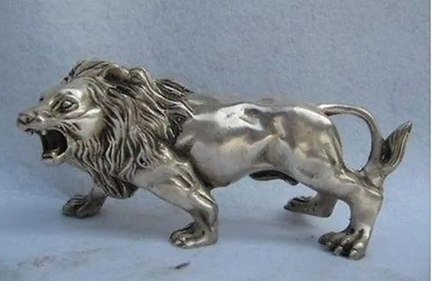 

Marked Beautiful Handwork Tibet Silver Statue Tibet silver lion statue wholesale 2PCS factory Bronze Arts outlets