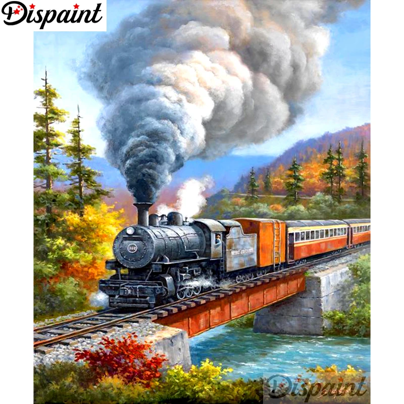 

Dispaint Full Square/Round Drill 5D DIY Diamond Painting "Train tree Embroidery Cross Stitch 3D Home Decor A10785