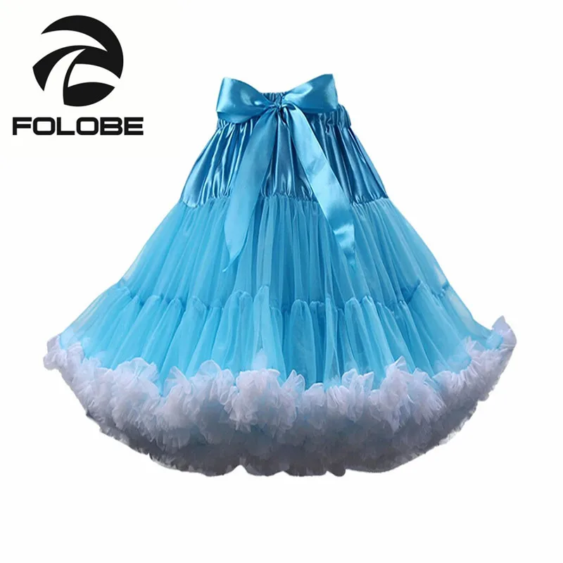 

FOLOBE Sweet Blue Soft Tulle Skirts Puffy Knee Length Tutu Skirts Womens Lolita Cosplay Petticoats faldas de tull TT009