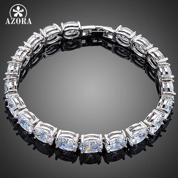 AZORA Charm Clear AAA Oval Cubic Zirconia Tennis Bracelet for Woman TS0140