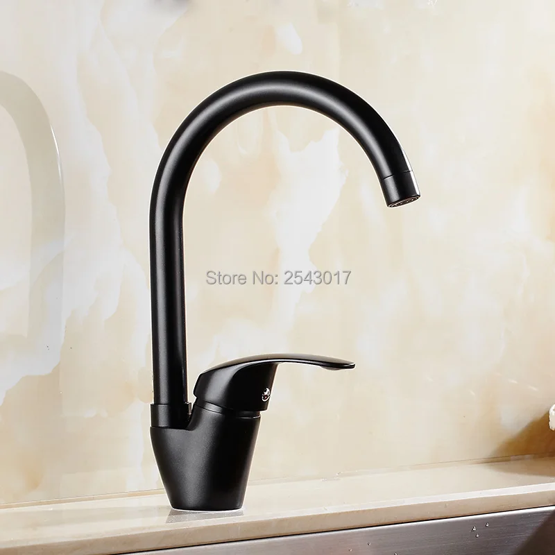 

Kitchen Swivel Faucet Black Painted Finished Single Handle Hot and Cold Mixer Taps Deck Mounted Free Shipping FR374