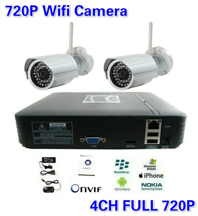 Hd 1.0MP 720 P 2 шт. беспроводной wi-fi открытый водонепроницаемый IP камера системы 4CH