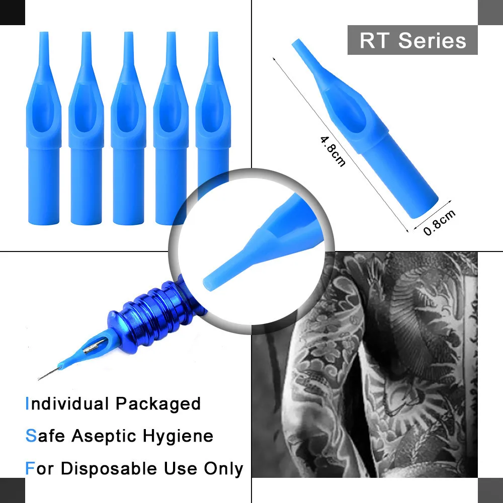 5pcs/lot Disposable Tattoo Tips Blue Nozzles Tube With 3/5/7/9/11RT For Tattoo Needles Accessories Free Shipping