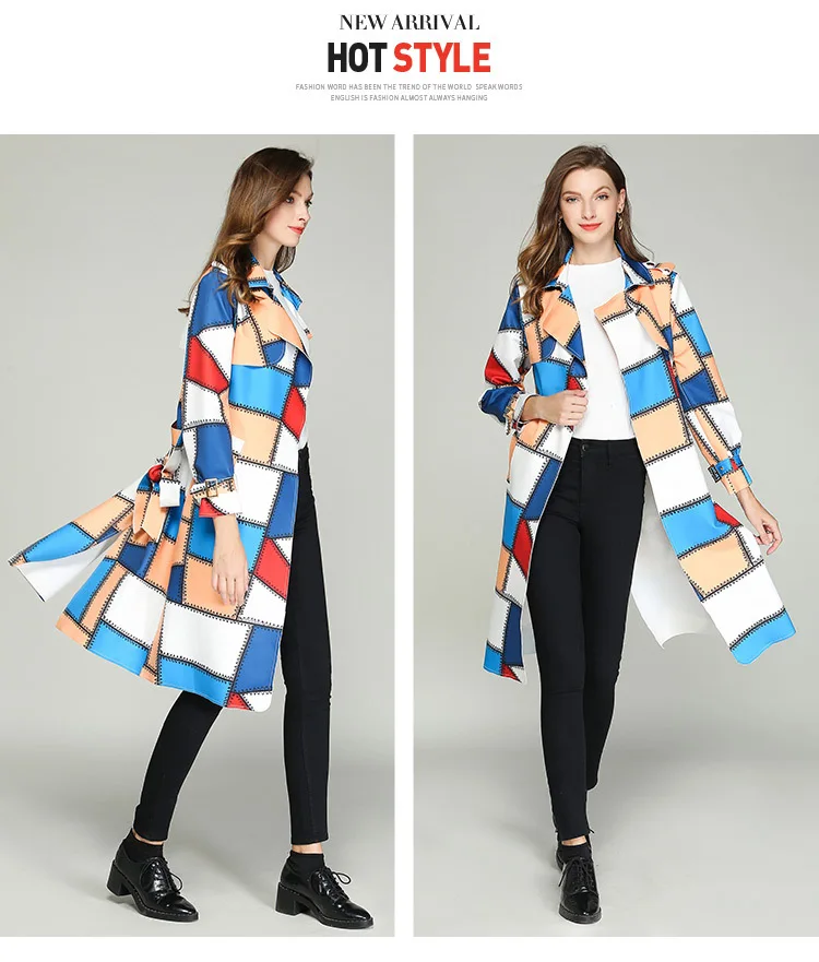 2019 Autumn Winter Casual Double Breasted Simple Classic Plaid Long Trench coat Women Plus Size Windbreaker Chic Outerwear (7)